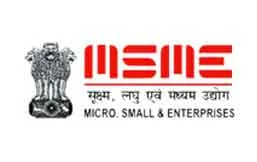 Logo of MSME (Micro, Small & Medium Enterprises) India featuring the Lion Capital of Ashoka emblem and red text, symbolizing government support for small businesses.
