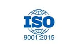 Logo of ISO 9001:2015 logo representing quality management certification compliance.